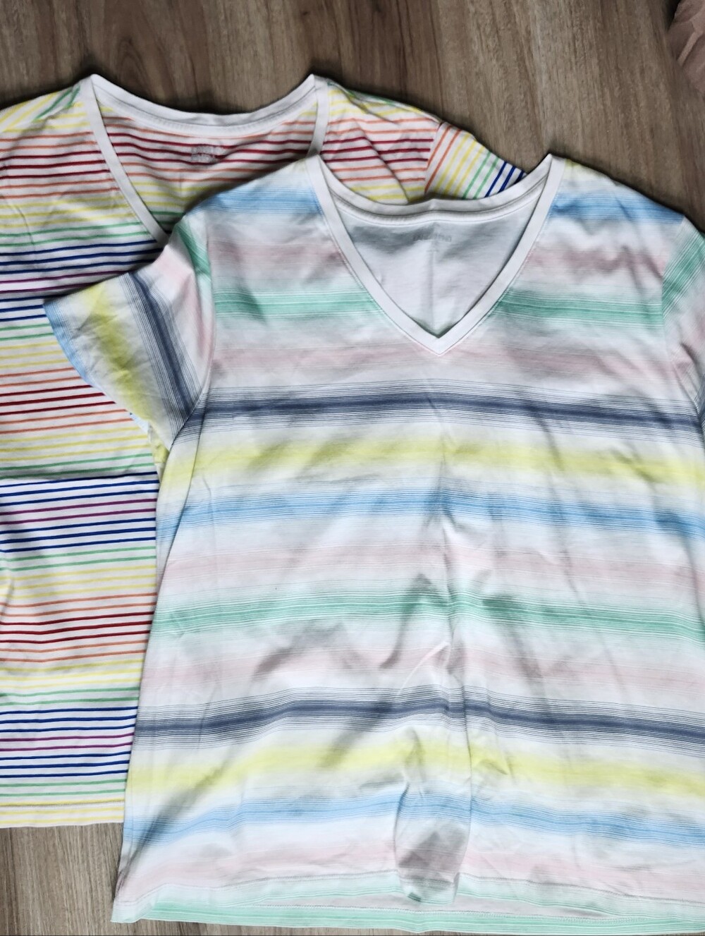 Lands' End Womens XL Short Sleeve Rainbow Stripe Cotton Tshirt Tee Lot Vacation